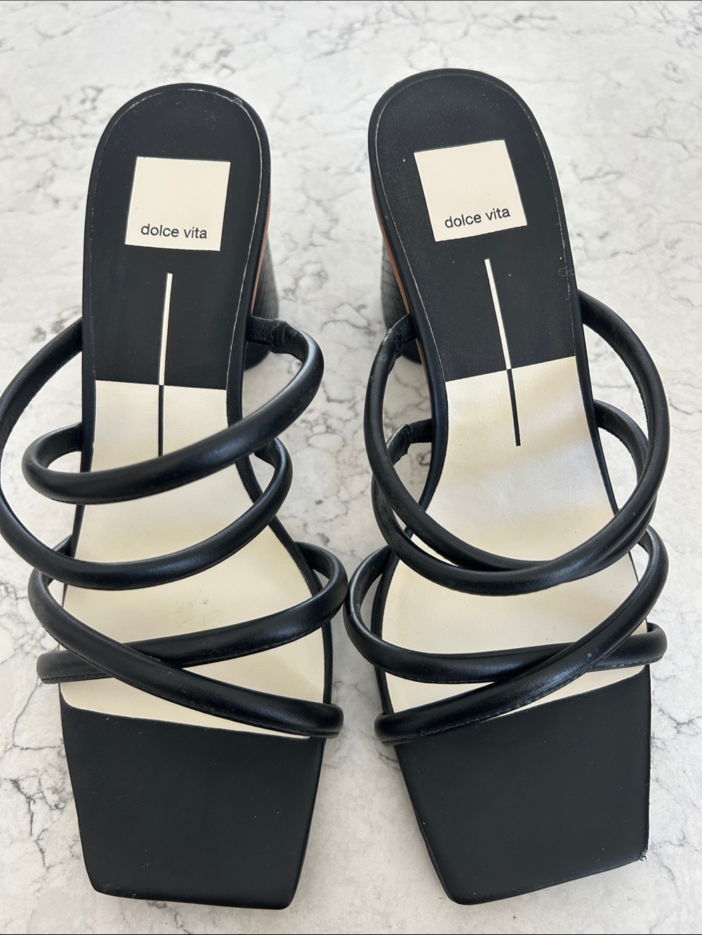 dolce vita Black Strappy Square-Toe Heeled Sandals